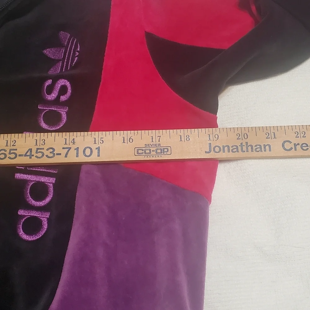 Adidas Women's Retro  Black Velour Dress with Red and Purple Accents. Sz S